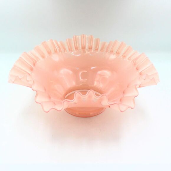 Vintage Fenton Rose Pink Serving Bowl Ruffled Ribbon Edge Pedestal Base 9.75" - Picture 1 of 5